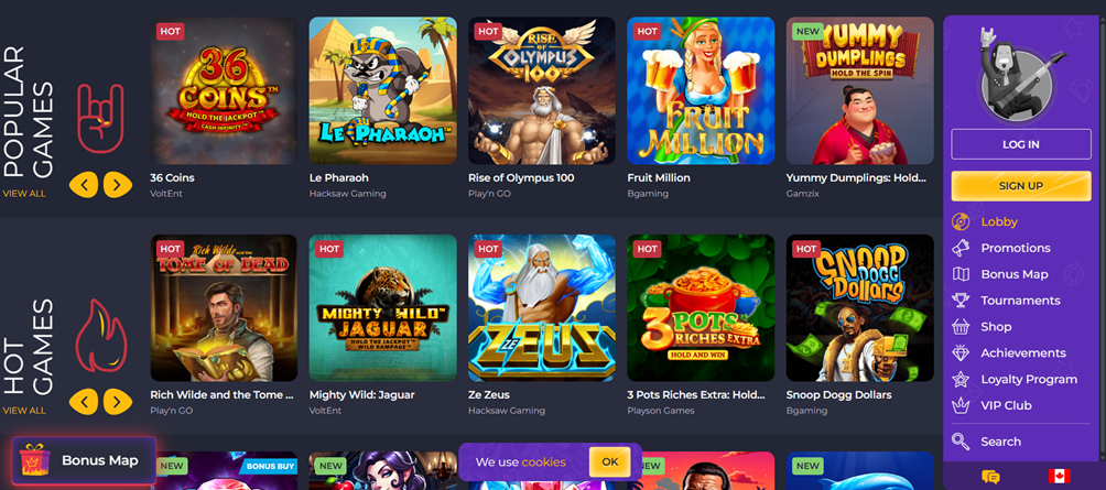 Rolling Slots interface